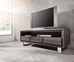 DELIFE Lowboard Live-Edge 146x53 Akazie Tabak 3 Schübe 1 Fach, Fernsehtische, Baumkantenmöbel, Massivholzmöbel, Massivholz, Baumkante, Wolf Live Edge