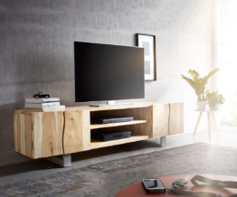 DELIFE Lowboard Live-Edge 200 cm Akazie Gebleicht 2 Türen 2 Fächer, Fernsehtische, Baumkantenmöbel, Massivholzmöbel, Massivholz, Baumkante, Wolf Live