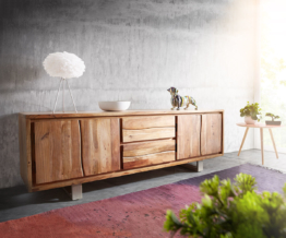 DELIFE Lowboard Live-Edge 200 cm Akazie Natur 2 Türen 2 Schübe, Fernsehtische, Baumkantenmöbel, Massivholzmöbel, Massivholz, Baumkante, Wolf Live Edge
