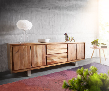 DELIFE Lowboard Live-Edge 200 cm Akazie Natur 2 Türen 2 Schübe, Fernsehtische, Baumkantenmöbel, Massivholzmöbel, Massivholz, Baumkante, Wolf Live Edge