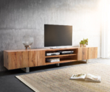 DELIFE Lowboard Live-Edge 300 cm Akazie Natur 2 Türen 2 Fächer, Fernsehtische, Baumkantenmöbel, Massivholzmöbel, Massivholz, Baumkante, Wolf Live Edge
