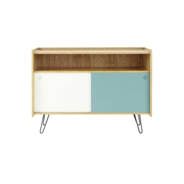 TV-Lowboard im Vintage-Stil aus Holz, B 105 cm, weiß/blau