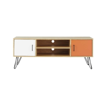 TV-Lowboard im Vintage-Stil aus Holz, B 130 cm, weiß/orange