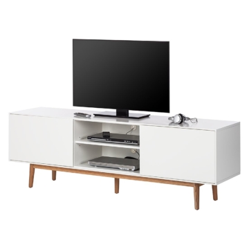 TV-Lowboard Lindholm - Weiß Dekor/Eiche massiv