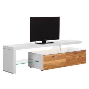 TV-Lowboard Solano I - Mit Beleuchtung - Asteiche / Weiß - Mit TV-Bank links