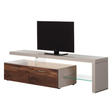 TV-Lowboard Solano I - Mit Beleuchtung - Nussbaum / Platingrau - Mit TV-Bank rechts