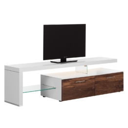 TV-Lowboard Solano I - Mit Beleuchtung - Nussbaum / Weiß - Mit TV-Bank links