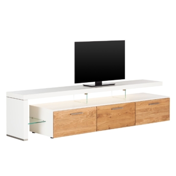 TV-Lowboard Solano II - Mit Beleuchtung - Asteiche / Weiß - Mit TV-Bank links