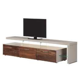 TV-Lowboard Solano II - Mit Beleuchtung - Nussbaum / Platingrau - Mit TV-Bank rechts