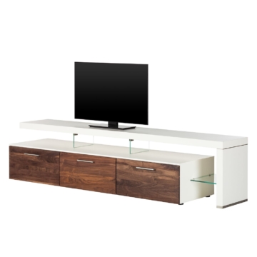 TV-Lowboard Solano II - Ohne Beleuchtung - Nussbaum / Weiß - Mit TV-Bank rechts